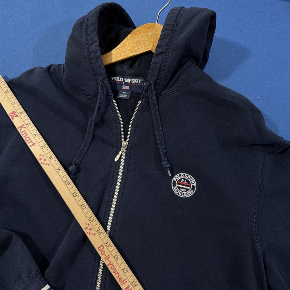 Polo Sport Full-Zip Hoodie Jacket Mens L Navy Blue Slight Wash Fade Y2K